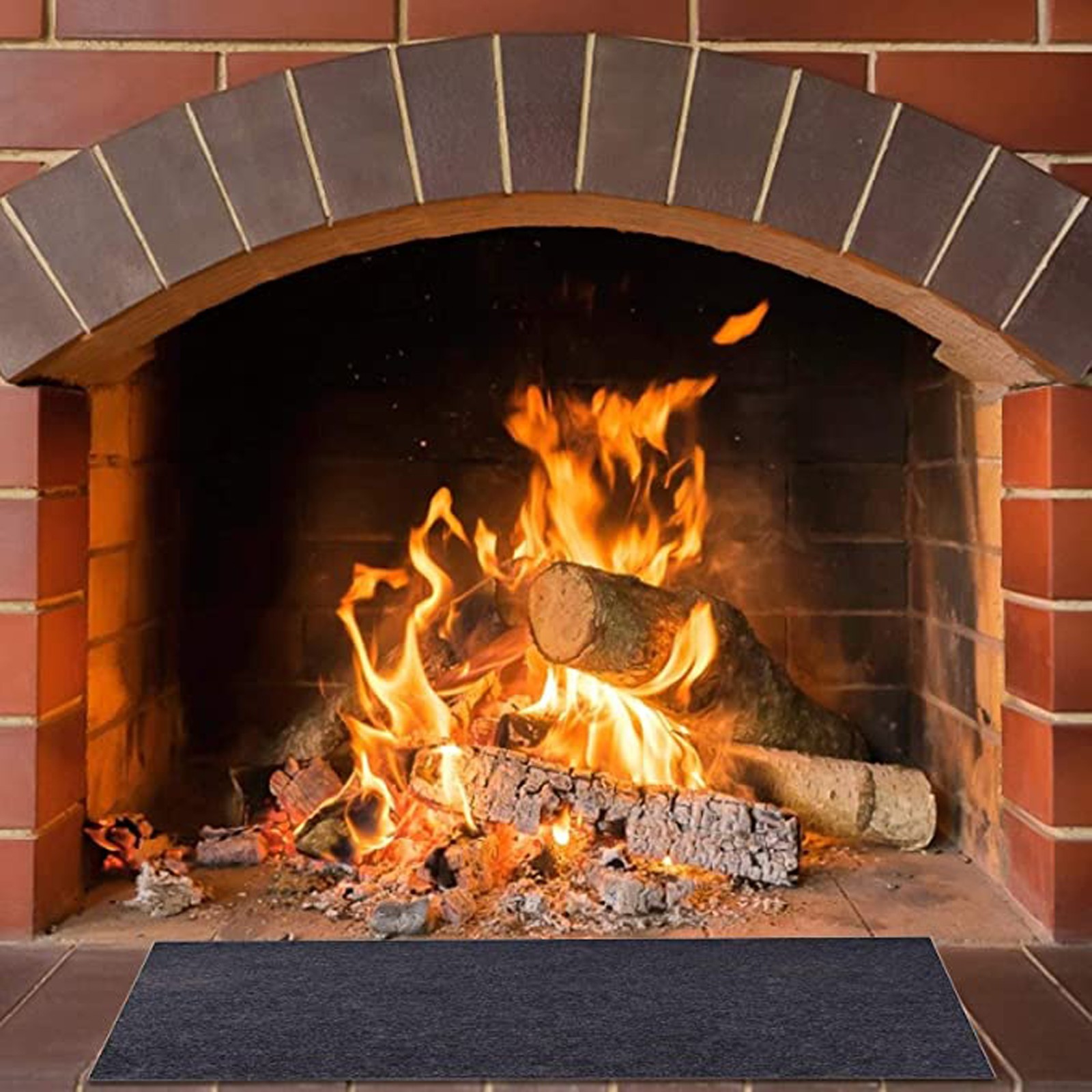 Outdoor Camping Fireplace - Fireproof Fireplace Hearth Rug Black Floor