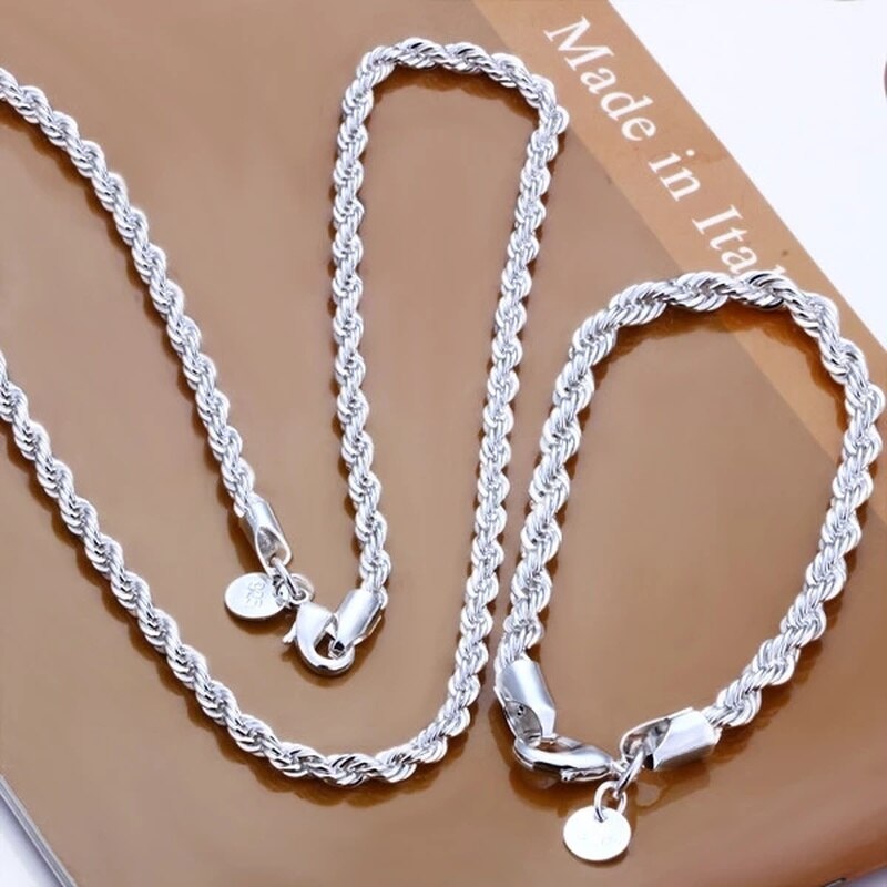 Paracord Bracelet - Silver Color 4mm Chain Male Twisted