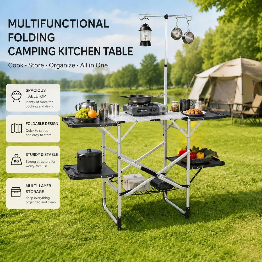 Portable Outdoor Kitchen Table - Outdoor Camping Table With Storage ulasan dan harga