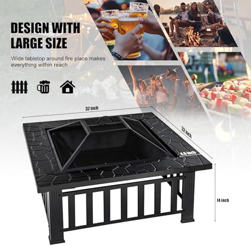 Fire Pit Table 32 Inch Square  - Outdoor Camping Fireplace ulasan dan harga